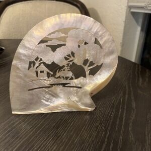 Vintage Carved Chinese Mother of Pearl Shell Home Scene